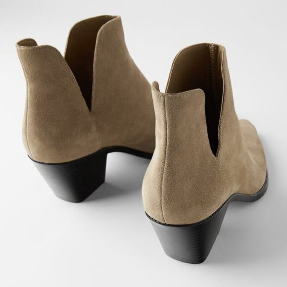 NEW Zara Beige Suede Cowboy Boots - Picture 3 of 9
